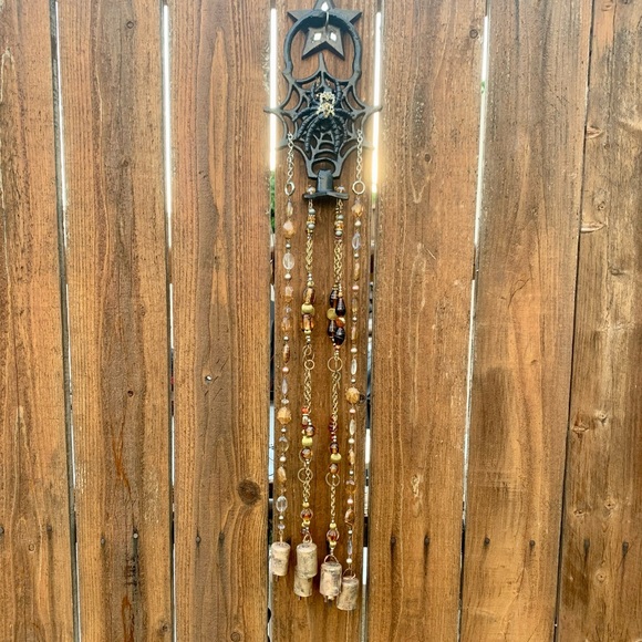 Halloween Goth Decor Iron Spider Beaded Wind Chime Mobile & Rustic Bells - Picture 10 of 10